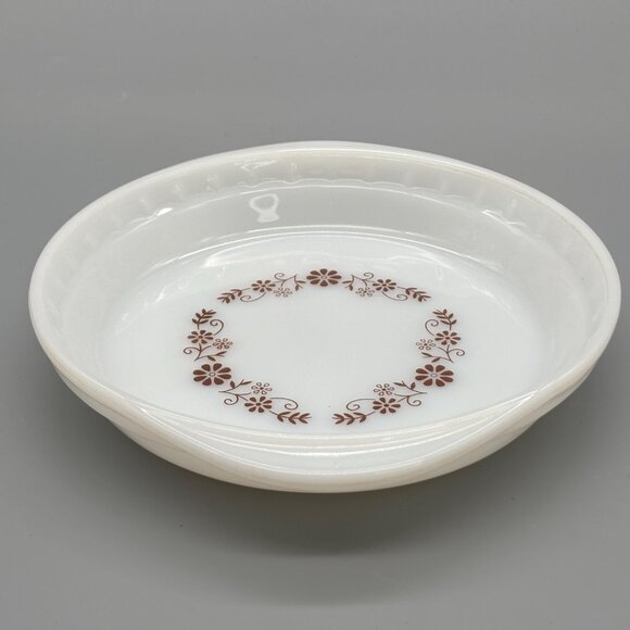 Vintage Dynaware Pyr-O-Rey Brown Daisy Pattern Pie Plate Dish - Picture 6 of 8